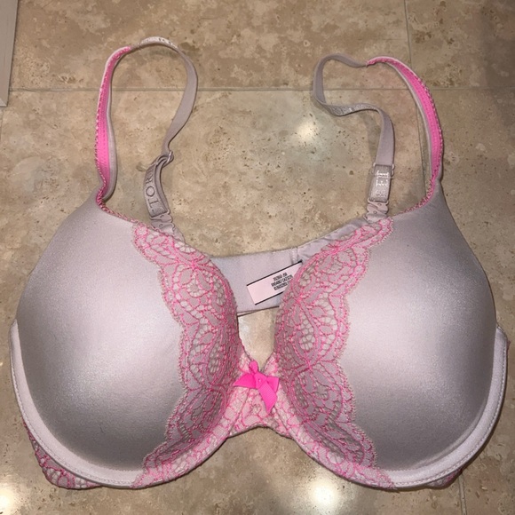 Victoria's Secret PINK Lace Detail Bow Push Up Bra Size 32 D - Picture 2 of 7